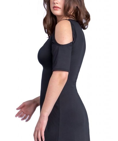 Women's Cut Out Shoulder A-Line Floor Length Dress Black $40.80 Dresses