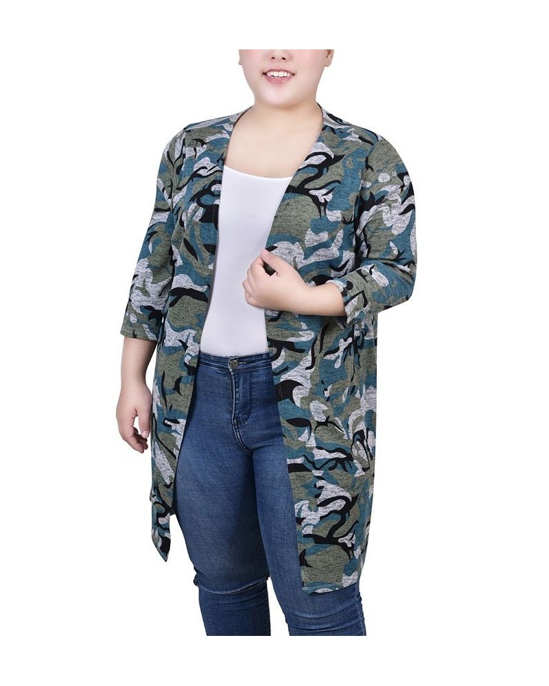 Plus Size 3/4 Sleeve Knit Cardigan Gray Camo $12.32 Sweaters