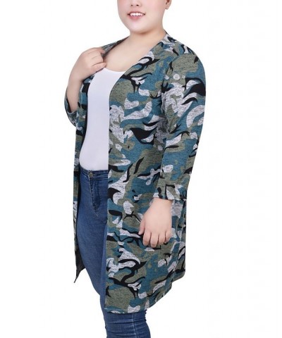 Plus Size 3/4 Sleeve Knit Cardigan Gray Camo $12.32 Sweaters