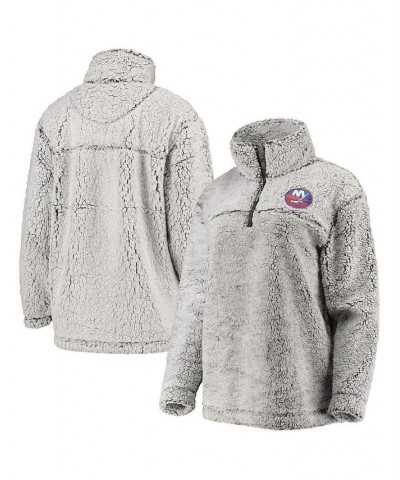Women's Gray New York Islanders Sherpa Quarter-Zip Pullover Jacket Gray $40.55 Jackets