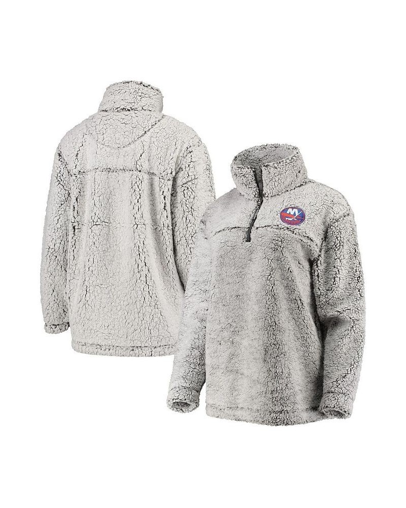 Women's Gray New York Islanders Sherpa Quarter-Zip Pullover Jacket Gray $40.55 Jackets