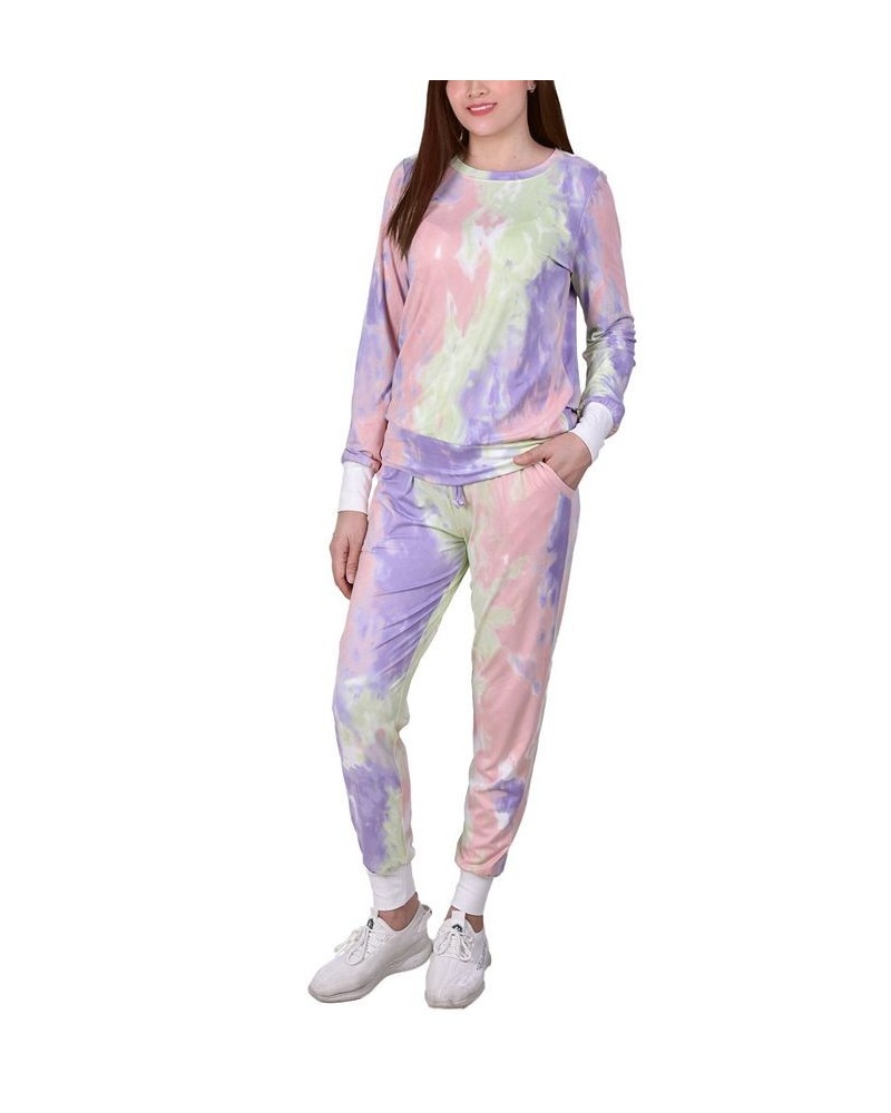 Petite Tie Dyed Joggers Set Coral-Purple-Green $23.20 Pants