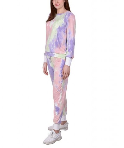 Petite Tie Dyed Joggers Set Coral-Purple-Green $23.20 Pants