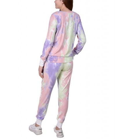 Petite Tie Dyed Joggers Set Coral-Purple-Green $23.20 Pants