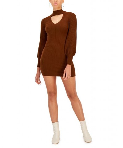 Juniors' Gigi-Neck Ribbed Mini Dress Brown $13.80 Dresses