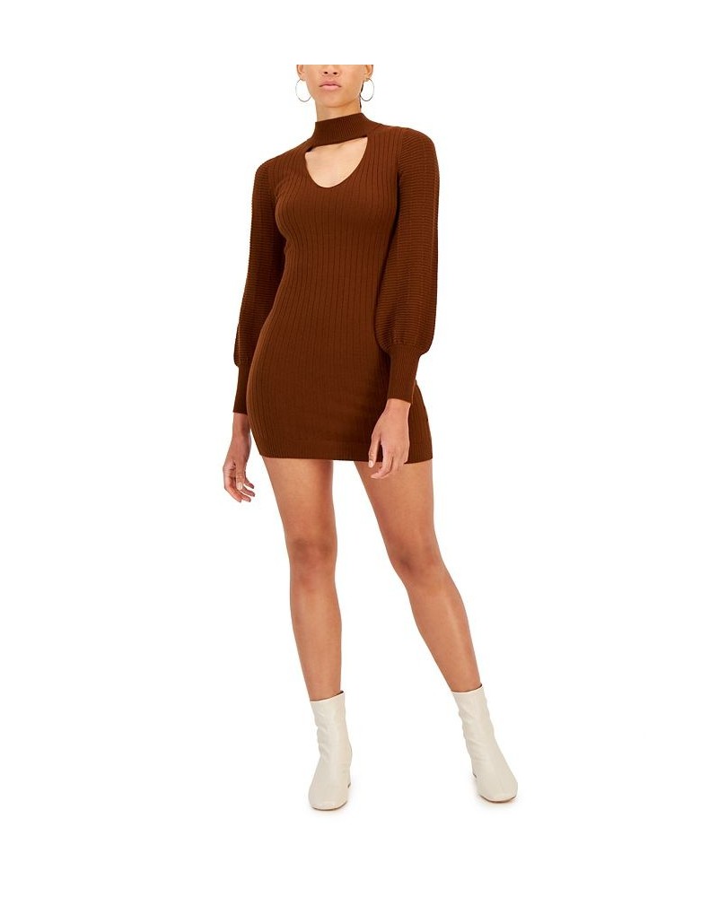 Juniors' Gigi-Neck Ribbed Mini Dress Brown $13.80 Dresses