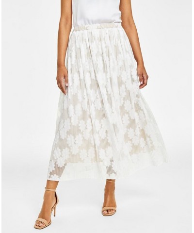 Women's Lace Cap-Sleeve Split-Neck Top & Pull-On Pleated Mesh Floral Skirt Bright White/crema $44.48 Skirts