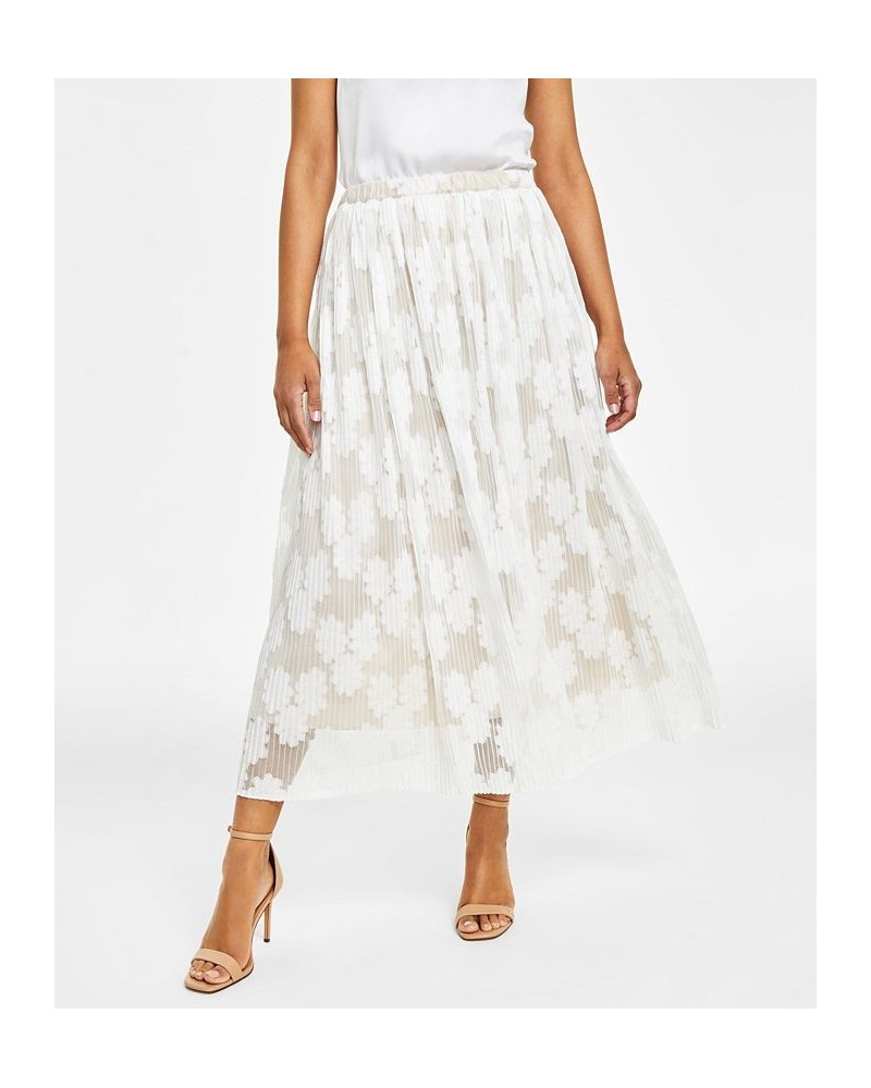 Women's Lace Cap-Sleeve Split-Neck Top & Pull-On Pleated Mesh Floral Skirt Bright White/crema $44.48 Skirts