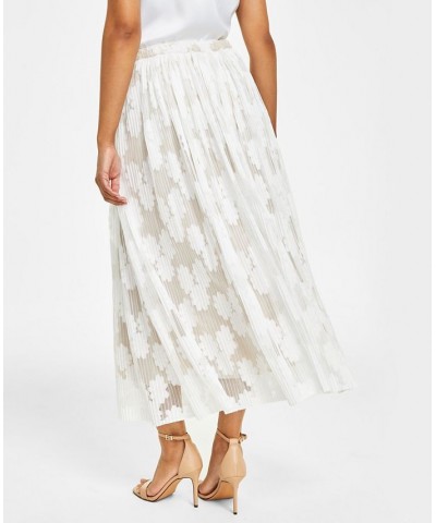 Women's Lace Cap-Sleeve Split-Neck Top & Pull-On Pleated Mesh Floral Skirt Bright White/crema $44.48 Skirts