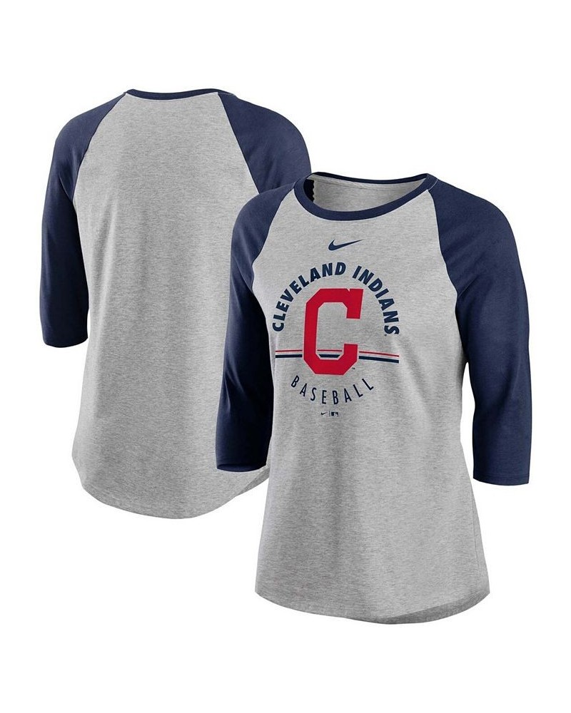 Women's Gray Navy Cleveland Indians Encircled Tri-Blend 3/4-Sleeve Raglan T-shirt Gray, Navy $24.20 Tops