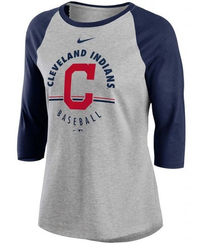 Women's Gray Navy Cleveland Indians Encircled Tri-Blend 3/4-Sleeve Raglan T-shirt Gray, Navy $24.20 Tops