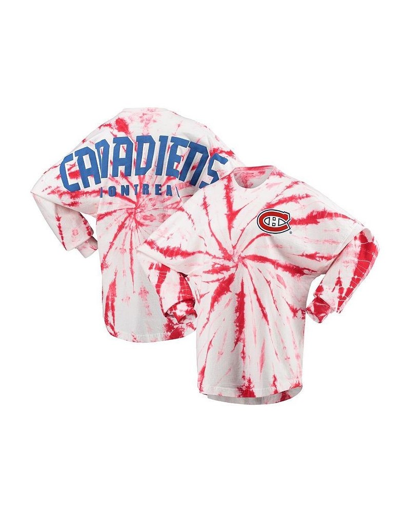 Women's Red Montreal Canadiens Spiral Tie-Dye Long Sleeve T-shirt Red $32.90 Tops