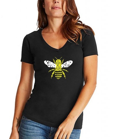 Women's Bee Kind Word Art V-neck T-shirt Black $17.15 Tops