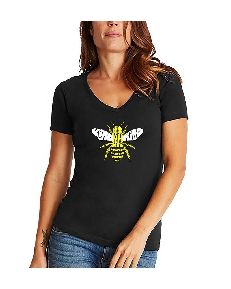 Women's Bee Kind Word Art V-neck T-shirt Black $17.15 Tops