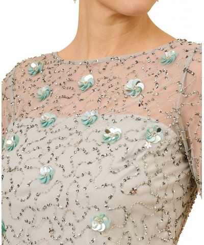 Women's Boat Neck Embellished Elbow-Sleeve Top Frosted Sage $65.19 Tops