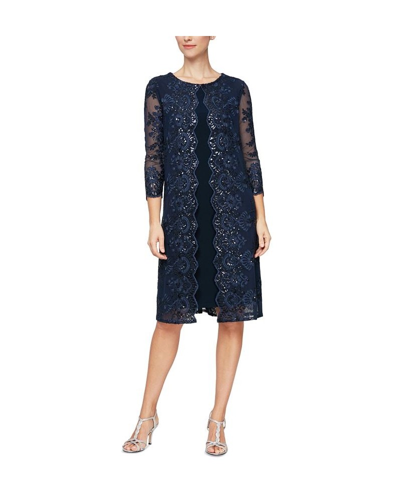 Embellished Layered-Look Dress Navy $87.02 Dresses