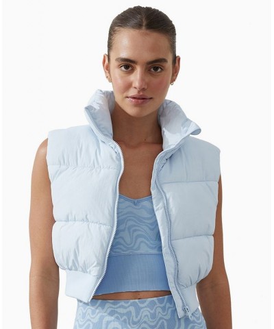 Women's The Mother Cropped Puffer Vest Jacket Blue $27.00 Jackets