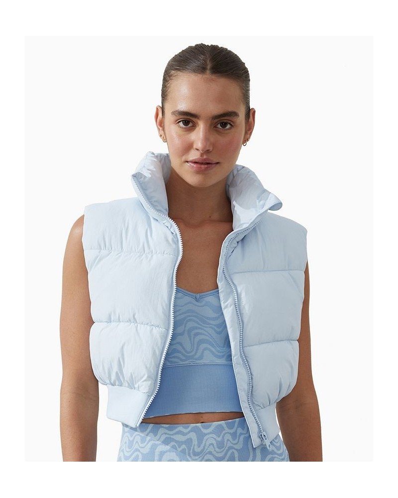 Women's The Mother Cropped Puffer Vest Jacket Blue $27.00 Jackets