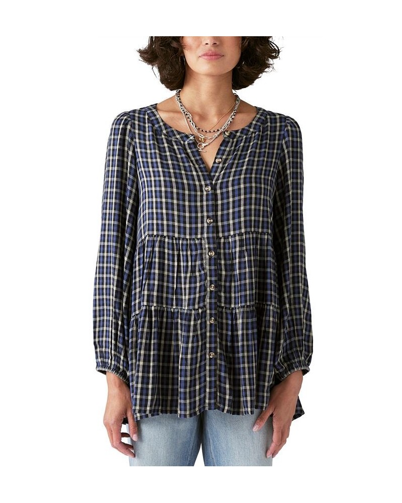 Women's Plaid-Print Tiered Tunic Top Multi $45.77 Tops