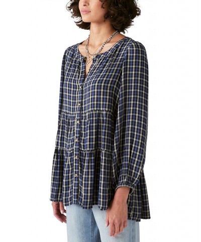 Women's Plaid-Print Tiered Tunic Top Multi $45.77 Tops