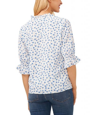 Women's Tie Neck Floral Blouse Ivory/Cream $36.49 Tops