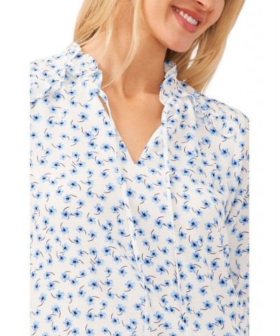 Women's Tie Neck Floral Blouse Ivory/Cream $36.49 Tops