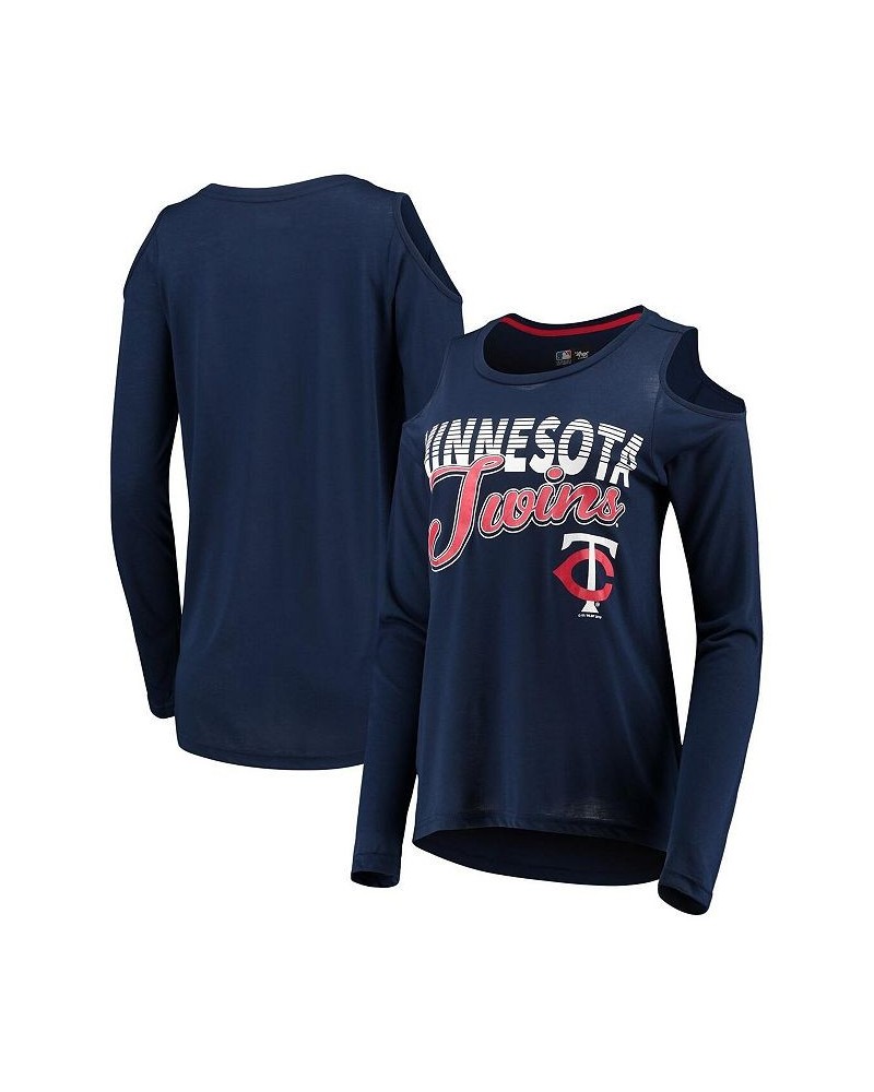 Women's Navy Minnesota Twins Crackerjack Cold Shoulder Long Sleeve T-shirt Navy $22.88 Tops