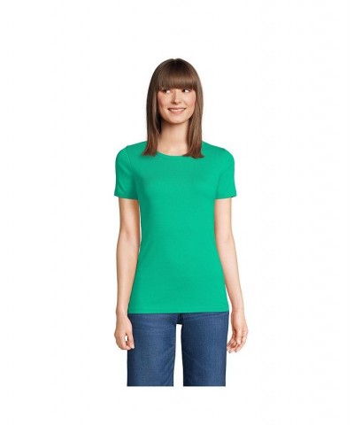 Women's Petite Cotton Rib Short Sleeve Crewneck T-shirt Compass red $17.61 Tops