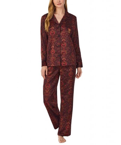 Women's Matte Satin Notched-Collar Pajamas Set Multi Paisley $39.38 Sleepwear