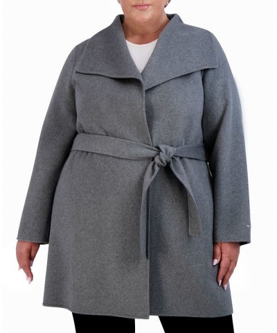 Plus Size Double-Face Belted Wrap Coat Gray $84.00 Coats