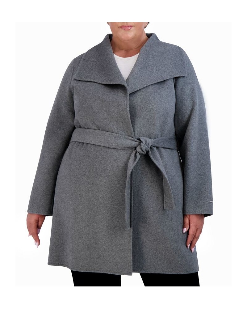 Plus Size Double-Face Belted Wrap Coat Gray $84.00 Coats