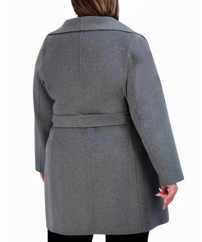 Plus Size Double-Face Belted Wrap Coat Gray $84.00 Coats