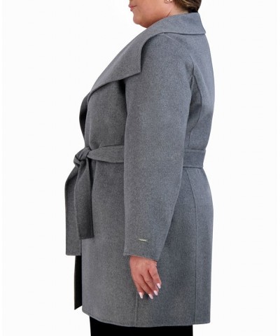 Plus Size Double-Face Belted Wrap Coat Gray $84.00 Coats