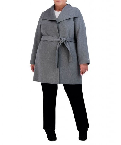 Plus Size Double-Face Belted Wrap Coat Gray $84.00 Coats