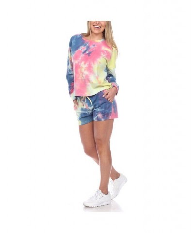 Women's Tie Dye Lounge Top Shorts Set 2-Piece Pink $23.52 Sleepwear