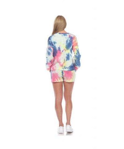 Women's Tie Dye Lounge Top Shorts Set 2-Piece Pink $23.52 Sleepwear