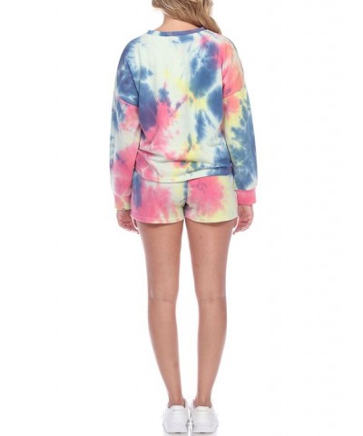 Women's Tie Dye Lounge Top Shorts Set 2-Piece Pink $23.52 Sleepwear