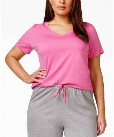 Womens Plus size Sleepwell Solid S/S V-Neck T-Shirt with Temperature Regulating Technology Pink $17.67 Sleepwear