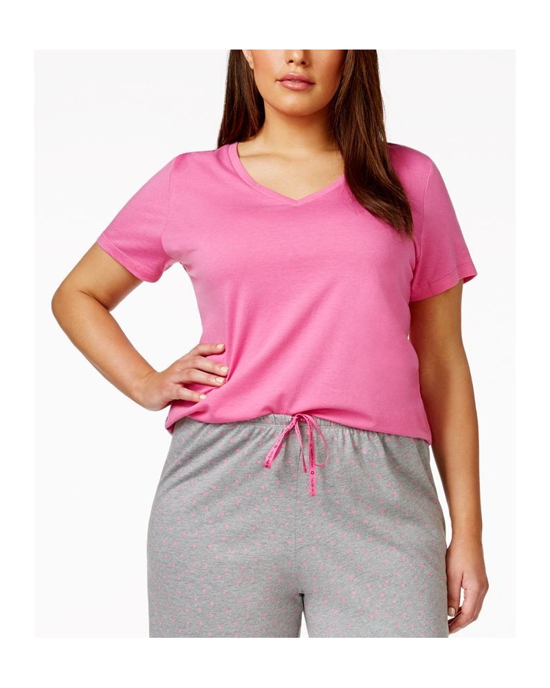 Womens Plus size Sleepwell Solid S/S V-Neck T-Shirt with Temperature Regulating Technology Pink $17.67 Sleepwear