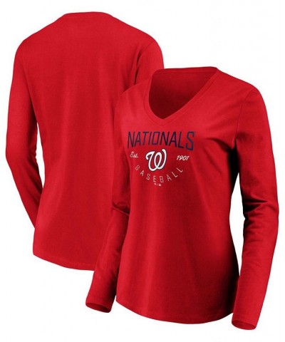 Women's Red Washington Nationals Core Live For It V-Neck Long Sleeve T-shirt Red $23.39 Tops