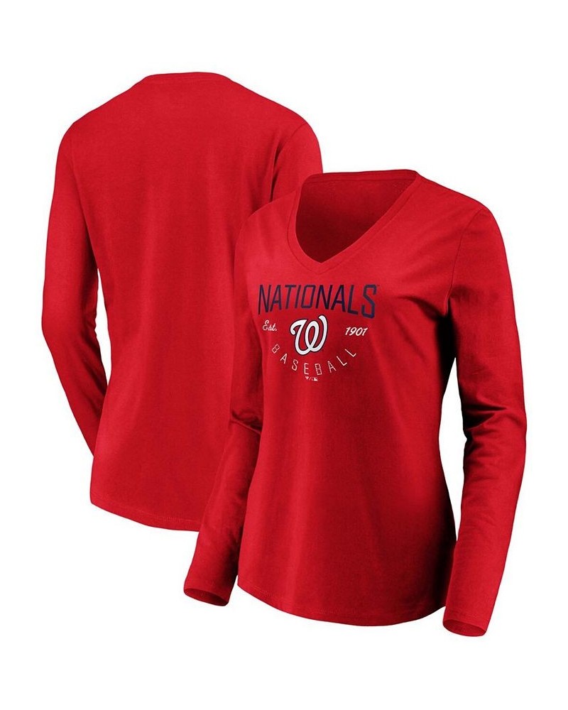 Women's Red Washington Nationals Core Live For It V-Neck Long Sleeve T-shirt Red $23.39 Tops