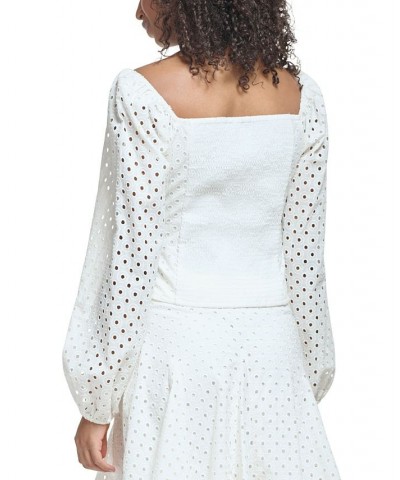 Women's Cotton Eyelet Square-Neck Top White $53.73 Tops