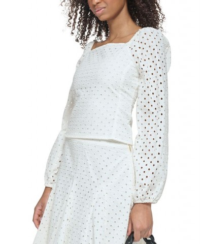 Women's Cotton Eyelet Square-Neck Top White $53.73 Tops