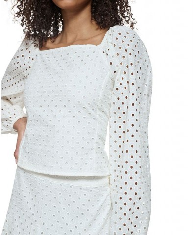 Women's Cotton Eyelet Square-Neck Top White $53.73 Tops