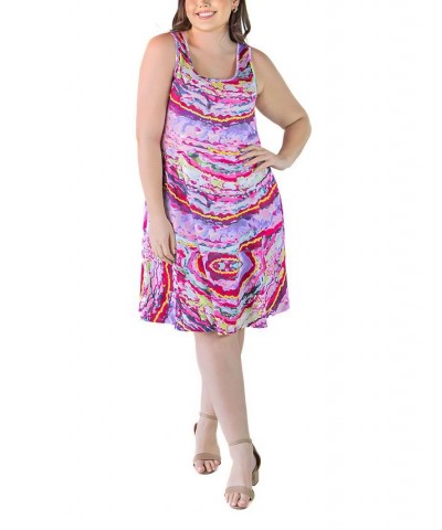 Plus Size Fit and Flare Knee Length Tank Dress Pink Multi $19.88 Dresses
