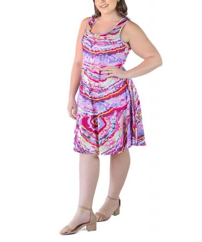 Plus Size Fit and Flare Knee Length Tank Dress Pink Multi $19.88 Dresses