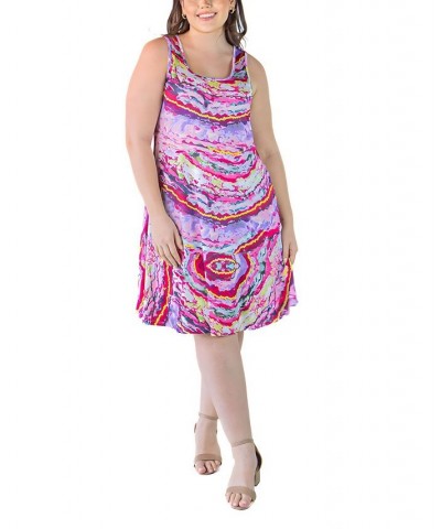 Plus Size Fit and Flare Knee Length Tank Dress Pink Multi $19.88 Dresses