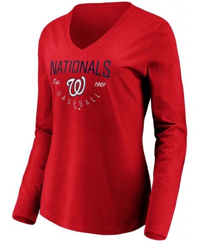 Women's Red Washington Nationals Core Live For It V-Neck Long Sleeve T-shirt Red $23.39 Tops