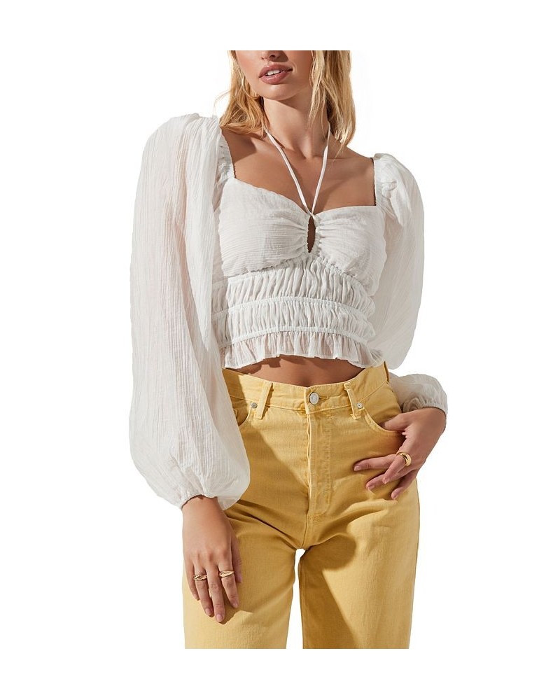 Women's Irwin Sweetheart Halter Crop Top Off White $41.16 Tops