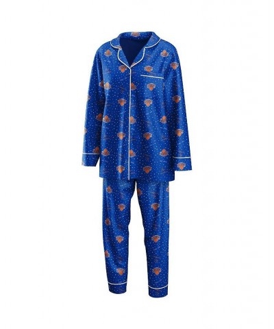 Women's Blue New York Knicks Long Sleeve Button-Up Shirt Pants Sleep Set Blue $30.80 Pajama
